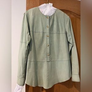 100% Genuine Leather Suede Shirt Jacket Seafoam